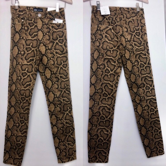 Zara Brown Snakeskin Print High-Rise Skinny Jean Size 4 - Picture 2 of 6
